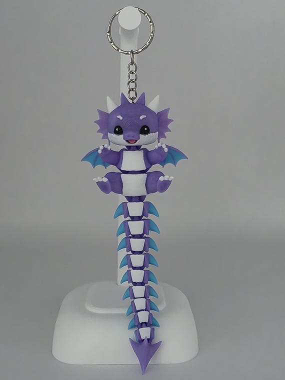 Purple Baby Dragon Keychain – 3D Printed Fantasy Creature Bag Charm, PLA Accessory