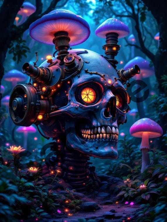 Steampunk Skull with Mushrooms Picture/Digital Download
