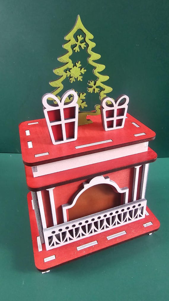 Christmas Fireplace LED Candle Holder: Unique Wooden Ornament