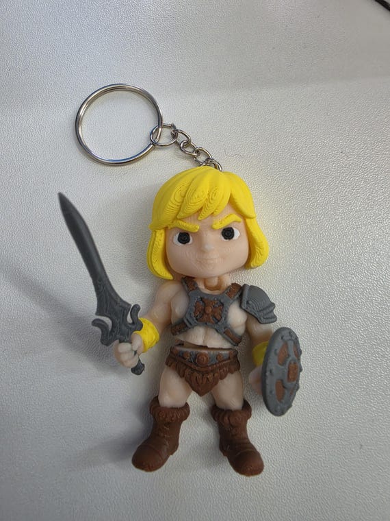 He-Man Fantasy Warrior Keychain – 3D Printed Chibi Figurine with Sword & Shield