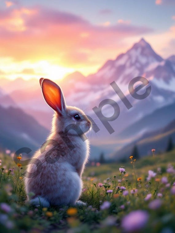Rabbit Watching Sunset Over Mountains