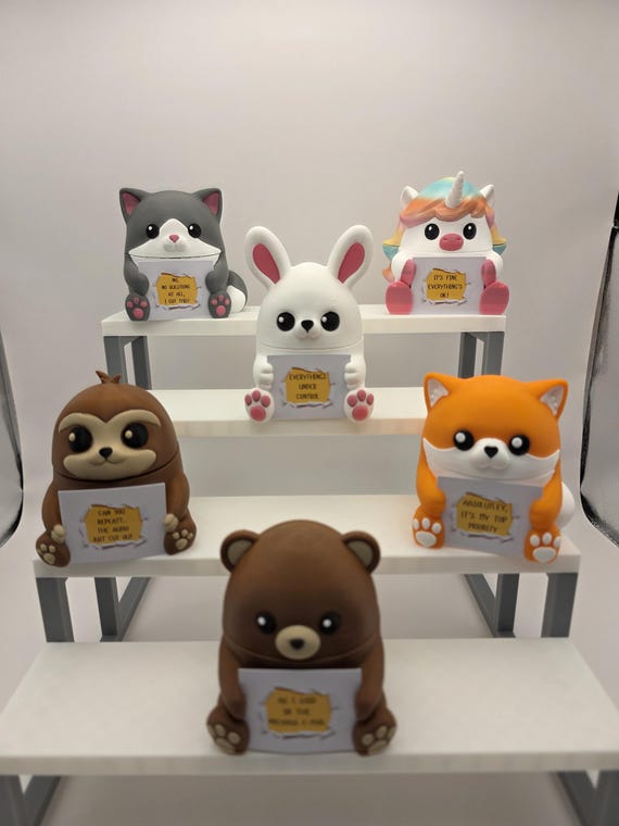 3D Printed Animal Figurines – Kawaii Desk Decor, Motivational Signs, PLA Plastic Set
