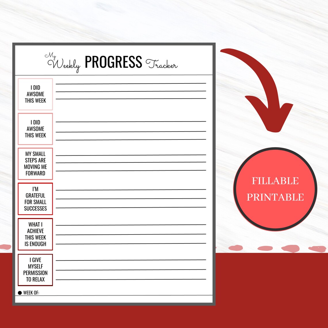 Weekly Progress Tracker Printable Personal Tracker PDF Weekly | Etsy