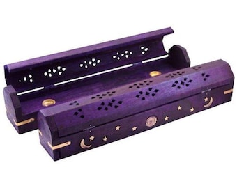 Violet Wooden Celestial Coffin Incense Burner 12”