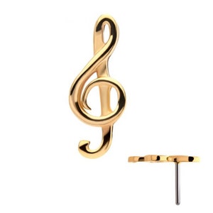 14Kt Yellow Gold Threadless with G Clef Musical Symbol earring | g clef earring | music lover gifts | music piercing | music not piercing