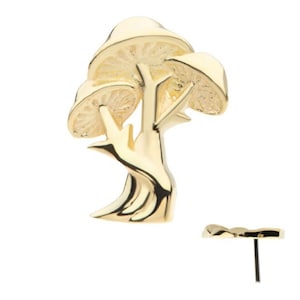 14Kt Yellow Gold Threadless Triple Mushroom earring | mushroom earring | good mushroom earrings | cartilage piercing | Tragus piercing