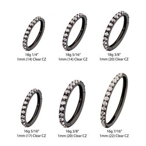 Black PVD Titanium CNC Set Clear CZ Eternity Side Facing Hinged Segment Clicker | black nose ring | black conch hoop | black hoops | goth