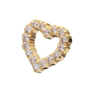 24kt gold or titanium Threadless Pave Set Gem Hollow Heart Top | earring with post | Philtrum piercing | ear piercing | conch piercing |