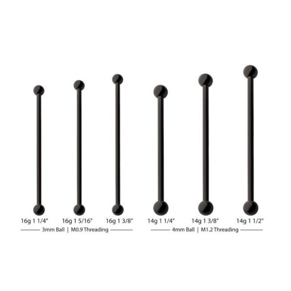 Black PVD titanium internally threaded industrial barbell | 16 gauge | 14 gauge | black jewelry | goth jewelry | industrial piercing