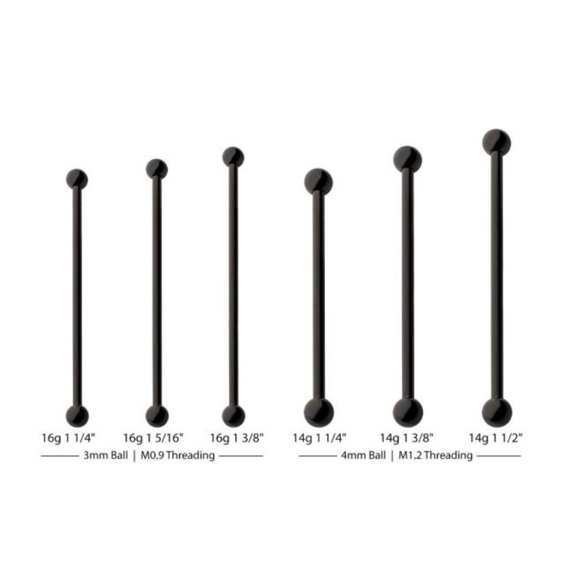 Black PVD Titanium Internally Threaded Industrial Barbell 16