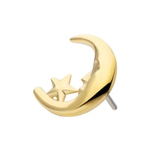 14Kt geelgouden oorbel met maangezicht en ster zonder draad | maan gezicht oorbel | heksensieraden | massief gouden oorbellen | schelppiercing | 20g