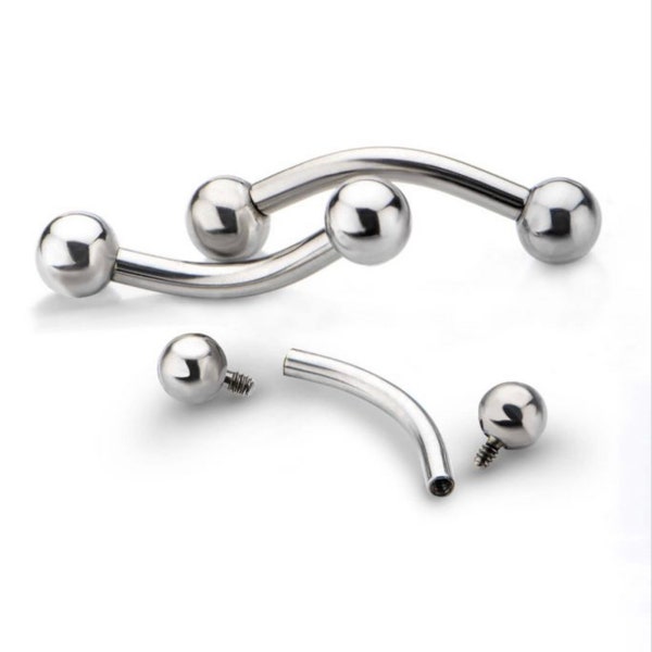 Titanium internally threaded curved barbells | eyebrow jewelry | vertical labret jewelry | daith jewelry | rook jewelry | basic jewelry |