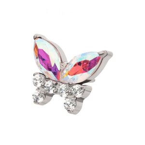 Titanium threadless prong set marquise & round CZ butterfly earring | butterfly jewelry | blue topaz earrings | preppy earrings | 20 gauge