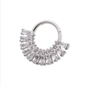 Titanium Prong Set Baguette & Round Gem Cluster Fan Front Facing Hinged Segment Clicker | septum piercing | daith piercing | preppy jewelry