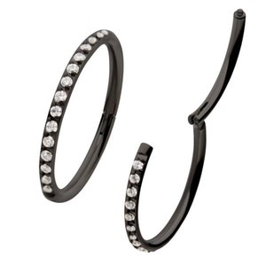 Black titanium gem clicker | black jewelry | black nose ring | black rook ring | black tragus hoop | black body jewelry | goth body jewelry