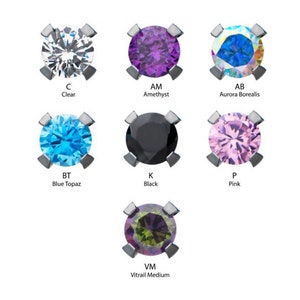 Titanium Threadless with 4-Prong Set CZ Front Facing Top | nose piercing | tragus piercing | lip piercing | 20 gauge | 18 gauge | 16 gauge