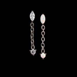 Titanium Threadless dangle prong-set marquise gem with a round gem dangle  | dangle piercing | dangle earring | cute dangle piercing