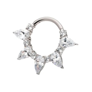 Titanium clustered spike CZ clicker | septum jewelry | daith jewelry | front facing hinged segment clicker | titanium jewelry