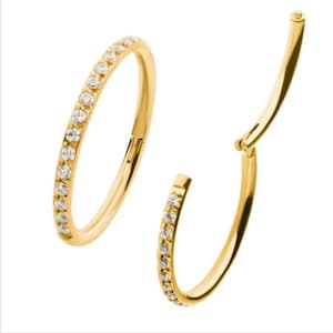 24KT Gold PVD Titanium CNC Set Clear CZ Eternity Side Facing Hinged Segment Clicker | nose piercing | lip piercing | rook piercing | gemhoop