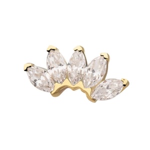 14 kt geelgouden draadloze waaiervormige top met 5-cluster marquise edelsteen | helixpiercing | schelppiercing | kraakbeenpiercing