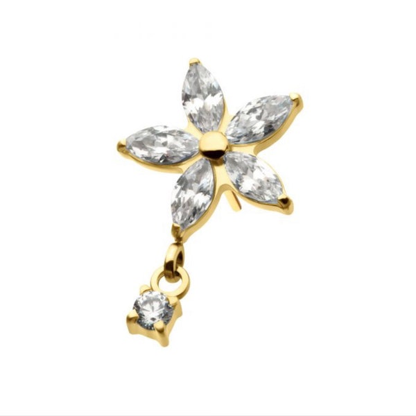 Top floral en or 24 carats sans fil CZ avec pendentif | bijoux en or | bijoux en cartouche d'or | bijoux de corps suspendus | pendantes d'oreilles | or