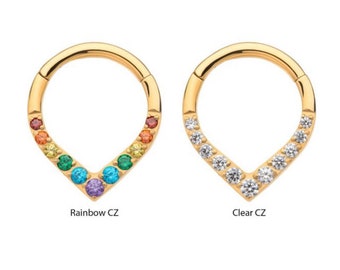 24kt gold tear drop rainbow gem clicker | gold body jewelry | septum jewelry | daith jewelry | pride jewelry | rainbow jewelry