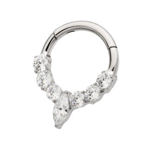 Titanium Clustered Prong Set Round CZ with Center Marquise CZ Front Facing Hinged Segment Clicker | daith piercing | septum piercing