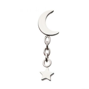Tytanowy bezgwintowy półksiężyc z wiszącą gwiazdką | wiszący piercing | wiszące kolczyki | śliczna wisząca biżuteria | biżuteria z motywem księżyca |