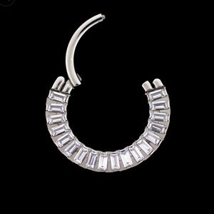 Titanium clustered prong set round & baguette CZ front facing hinged segment clicker | septum ring | daith ring | septum piercing | daith