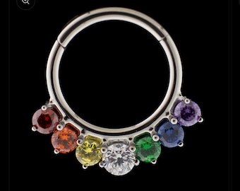 titanium 16 gauge rainbow hinged segment clicker | nose hoop | rainbow hoop | septum piercing | daith piecing