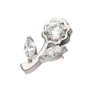 Titanium threadless prong set round & marquise CZ gem rose flower earring | rose earrings | rose jewelry | flower earring | 20 gauge