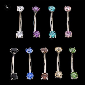 Titanium internally threaded curved barbell w colored CZ  | rook jewelry | vertical labret jewelry | eyebrow jewelry | lip piercing |