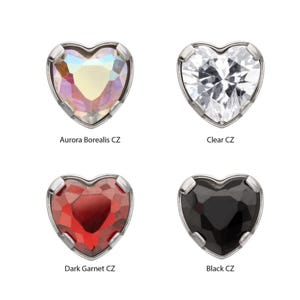 Titanium Threadless Prong Set Heart Shaped Gem Top | titanium heart | heart piercing  | helix piercing | conch piercing | ear piercing