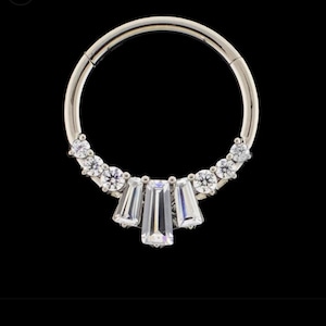 Titanium round and  tapered baguette CZ front facing hinged segment clicker | septum ring | daith ring | septum piercing | daith