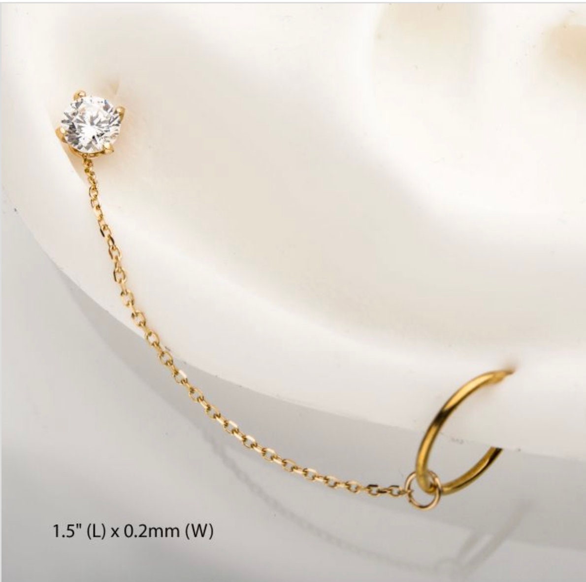 14k Gold Rolo Chain With O-ring | Nose Chain | Ear Chain | White Gold ...