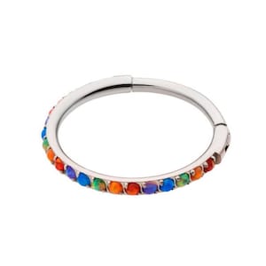 1mm CNC Set Rainbow Opal Eternity Gem Titanium Side Facing Hinged Segment Clicker | rainbow opal | nose piercing | rook piercing | conch