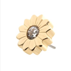 14kt yellow gold threadless CZ/opal sunflower earring | nickel free earrings | flower earring | gold flower earring | opal earring | 20gauge