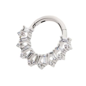 Titanium clustered prong set round & baguette CZ front facing hinged segment clicker | septum ring | daith ring | septum piercing | daith
