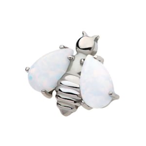 Titanium threadless Bee with opal wings earring | Bee earrings | insect jewelry | goth jewelry | opal earrings | yellow opal