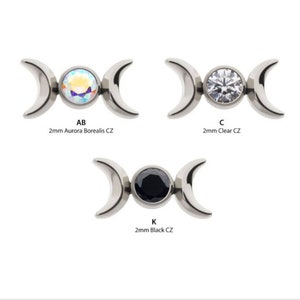 Titanium threadless triple moon phase earring with post | moon jewelry | moon phase earrings | titanium earrings | 20 gauge | 18 gauge |