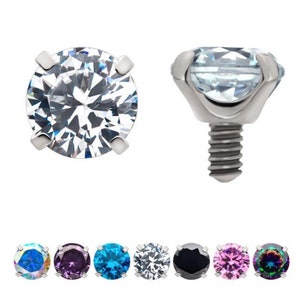 14g Low Profile Titanium Internally Threaded with Prong Set Round 3A/5A CZ Top | 14 gauge piercing | industrial piercing | lip piercing