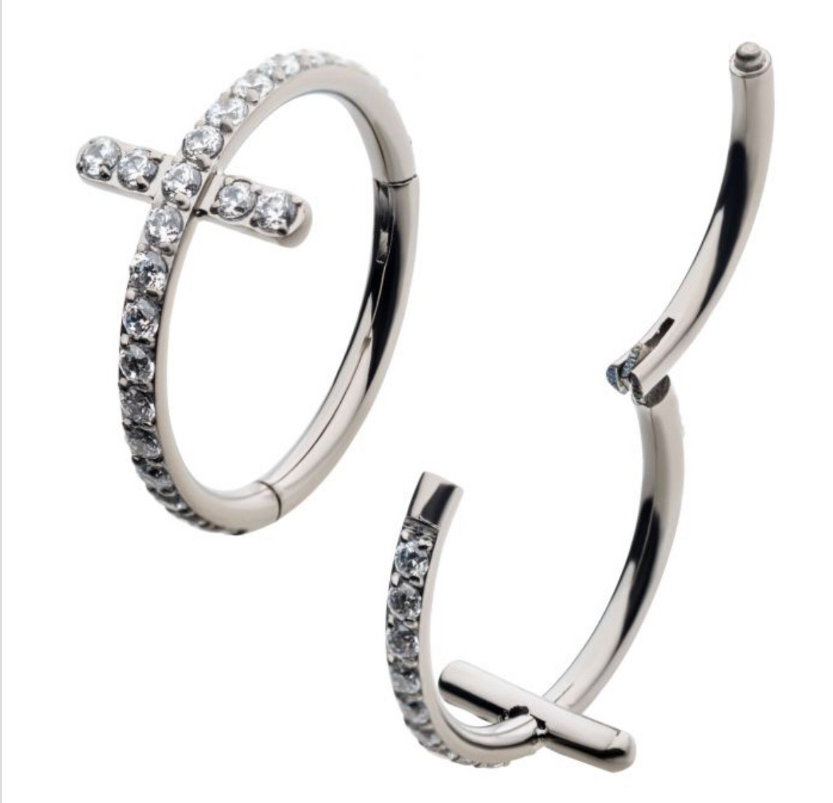 Titanium W CNC Set 1mm Clear CZ Cross Side Facing Clicker