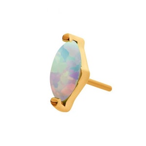 24k gold threadless with 2-prong marquise opal earring | philtrum jewelry | body jewelry | cartridge jewelry
