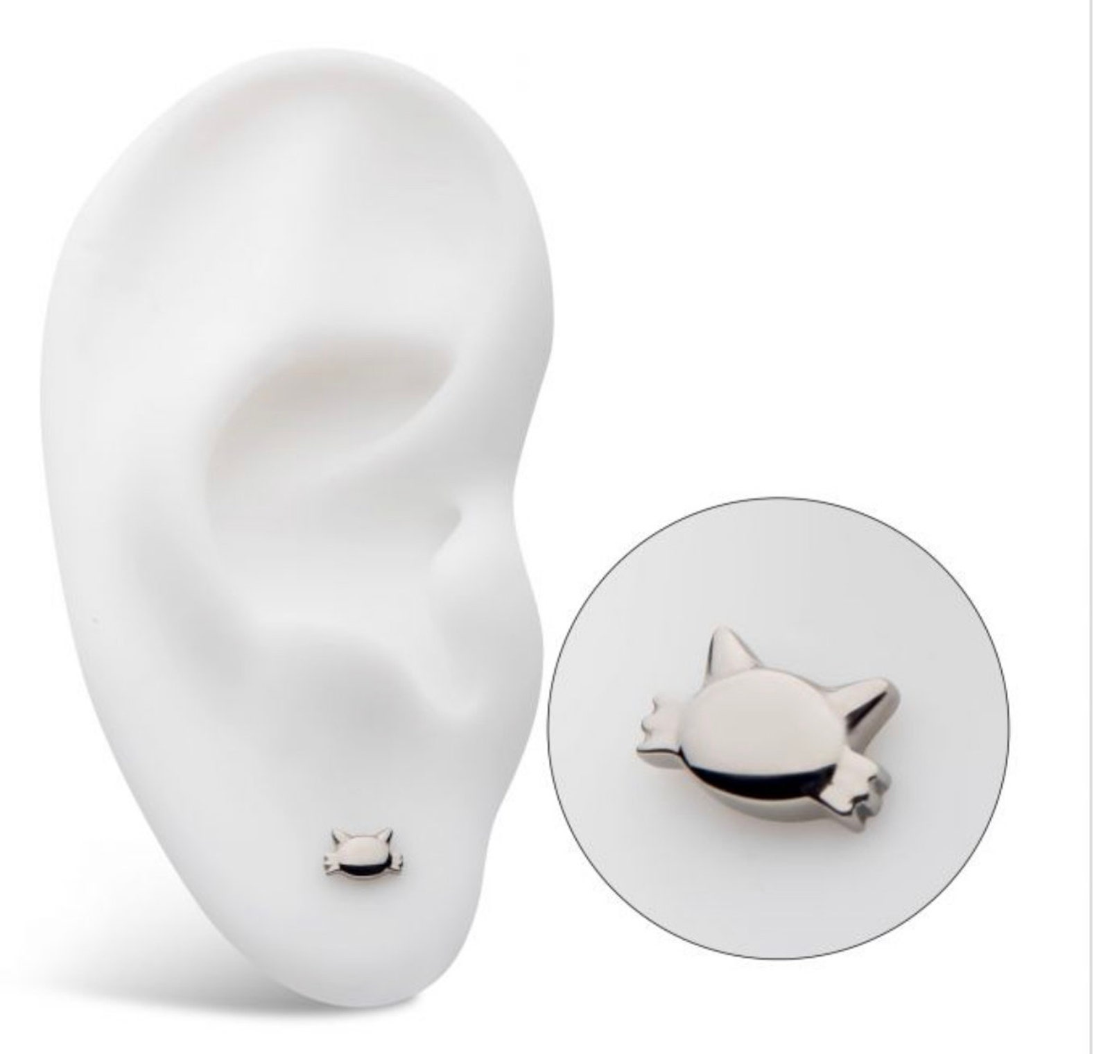 Titanium Threadless Cats Head Earring | Threadless Jewelry | Cartilage ...