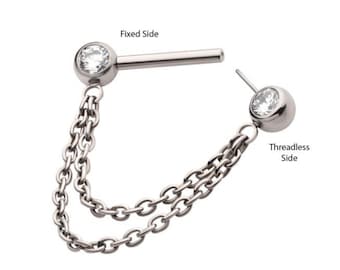 Set of Titanium Double Chain Dangle Nipple Jewelry Threadless