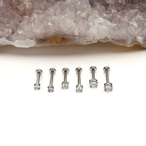 Titanium threadless with 4-Prong set CZ | basic jewelry | body jewelry | earrings | clear gem earrings