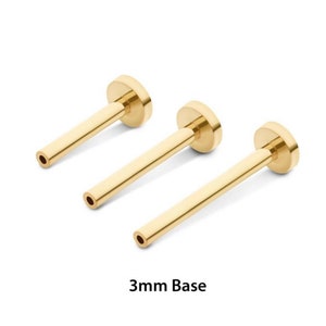 14Kt Gold Threadless Labret with 3mm Base | solid gold earring | 14kt gold earring | ear piercing | helix piercing | conch piercing