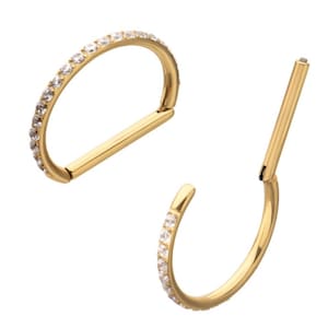 Anillo en D de titanio u oro amarillo con gema de circonita cúbica transparente engastada mediante CNC / perforación de nariz / perforación de labio / perforación de caracola /