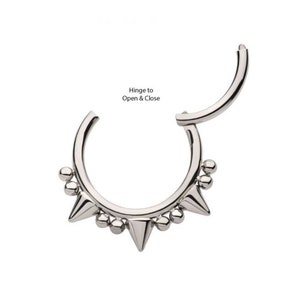Titanium beads & spikes front facing hinged segment clicker | septum ring | daith ring | lip ring | nose ring | 16g | 8mm | 10mm | clicker