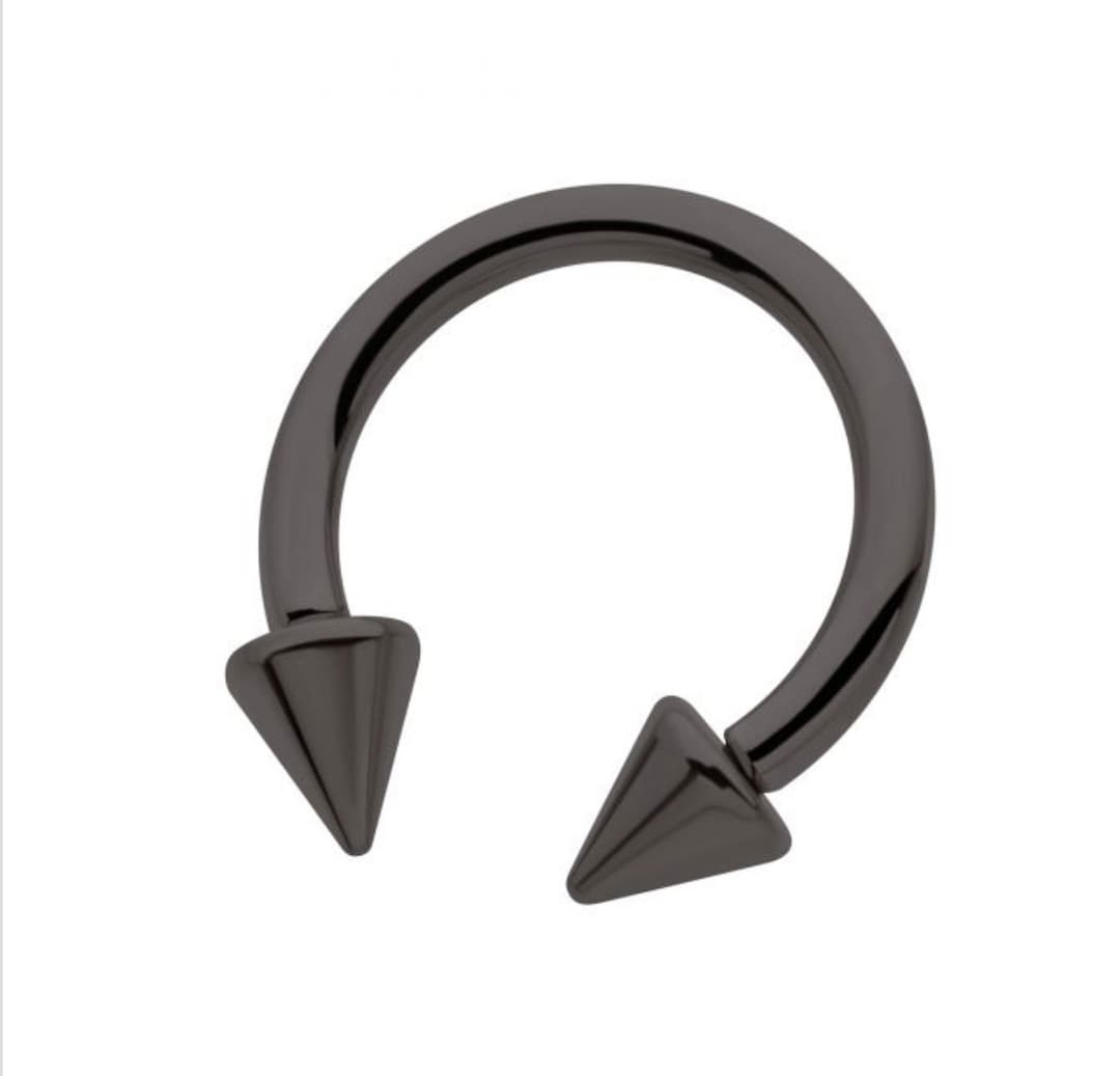 Black PVD Titanium Internally Threaded Spike Ends Circular Barbell